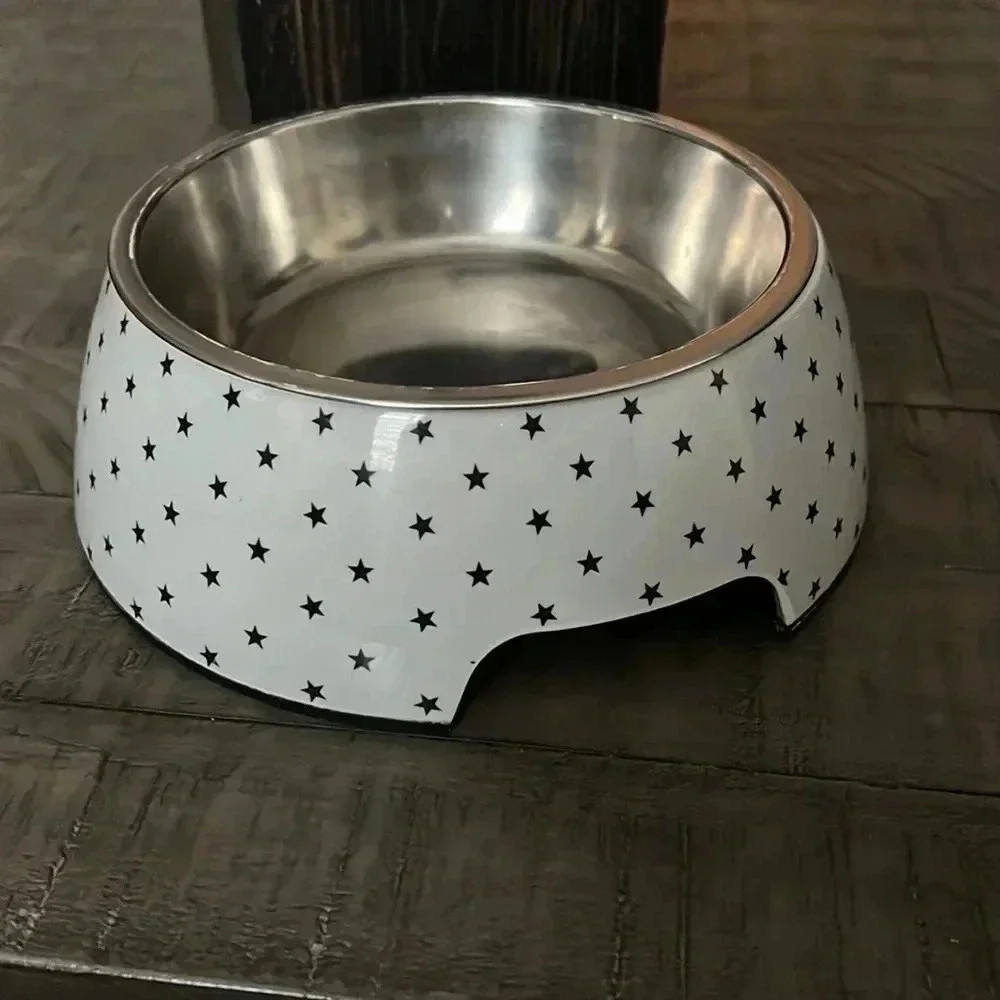 Tails & Noses Pet Grey Star Dog Metal‎ Bowl